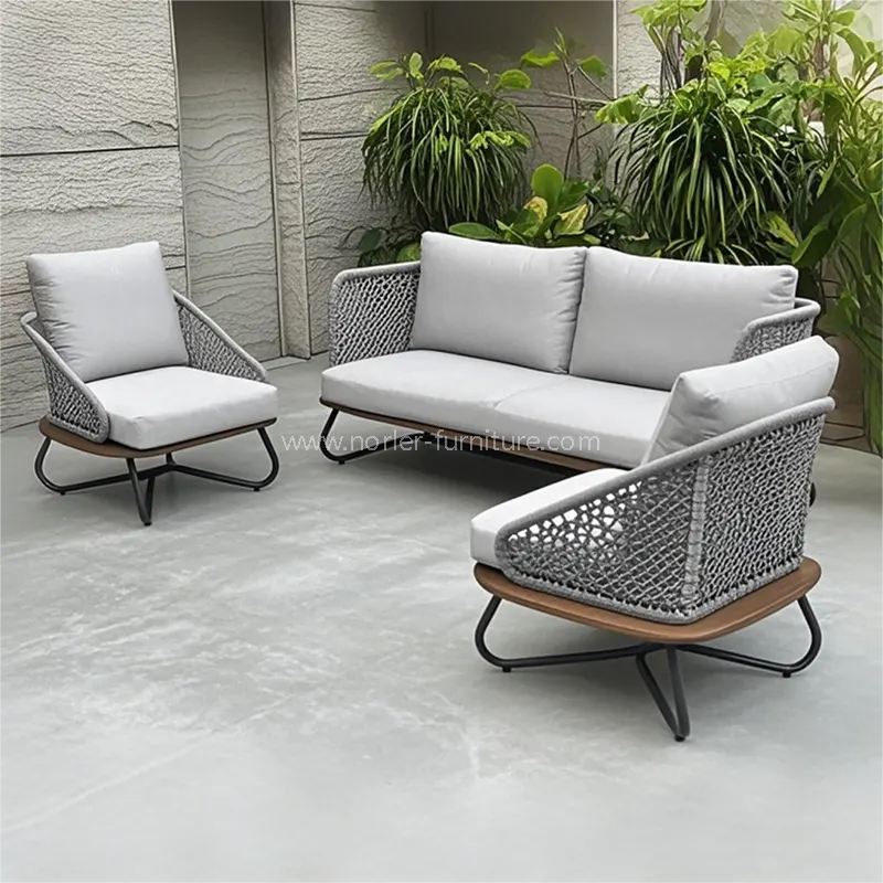 Moderne udendørs aluminiumsramme -teakbase sofa sæt
