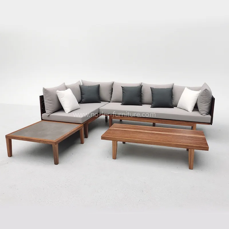 Moderne udendørs teak træramme reb vævet sofa