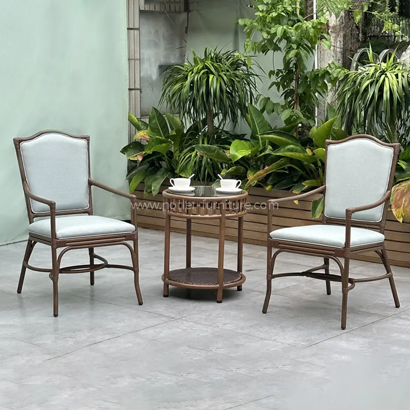 Udendørs aluminium Wood Grain Pe Rattan Balkon Set