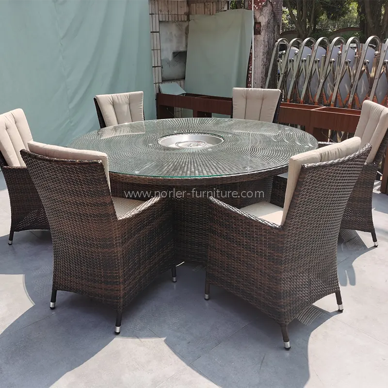 Udendørs moderne aluminiumsramme pe rattan spisestue