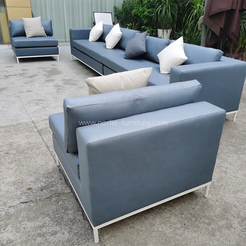 Udendørs vandtæt blå læder aluminiumslegeringsramme sofa